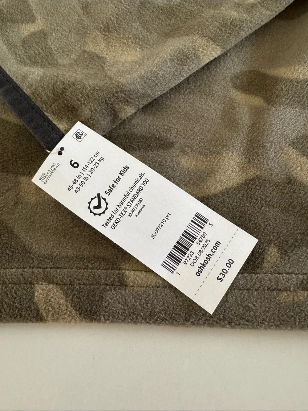 OshKosh Boys Camo Quarter Zip Fleece Pullover Size 5/6